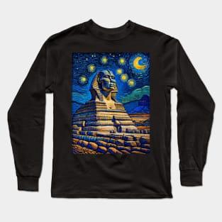 The Sphinx of Giza in Starry Night Long Sleeve T-Shirt